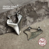 Gothic Shark Tooth Hoop Earrings 925 Sterling Silver Huggie Unisex Punk Jewelry