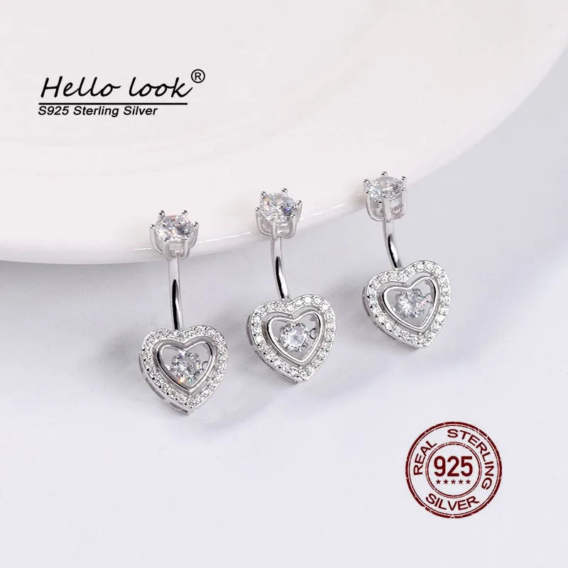 Heart Cubic Zircon Belly Button Ring 925 Sterling Silver Navel Piercing