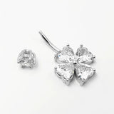 Heart Zircon Charms Navel Piercing Ring 925 Sterling Silver Belly Button Ring
