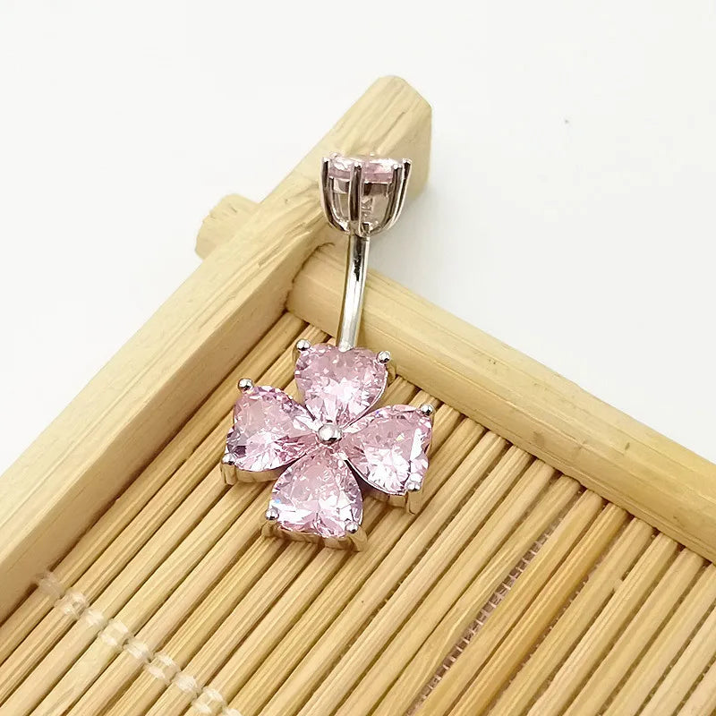 Heart Zircon Charms Navel Piercing Ring 925 Sterling Silver Belly Button Ring