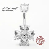 Heart Zircon Charms Navel Piercing Ring 925 Sterling Silver Belly Button Ring