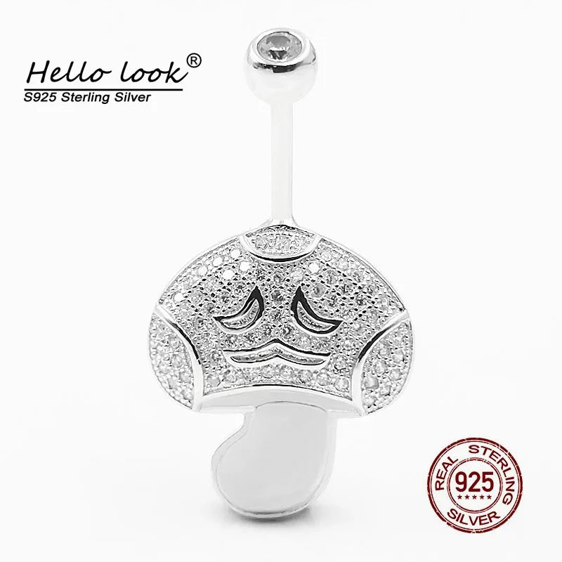 925 Silver Mushroom Navel Piercing Belly Buttton Ring Body Jewelry