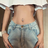 Maple Leaf Zircon Navel Piercing 925 Silver Belly Ring for Women