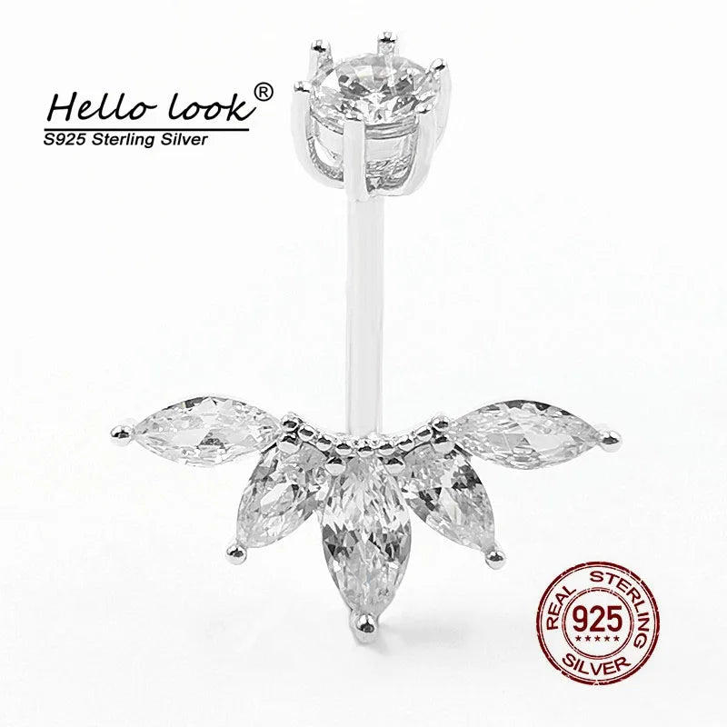 Maple Leaf Zircon Navel Piercing 925 Silver Belly Ring for Women