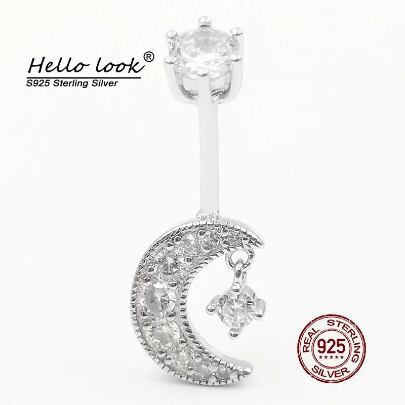 Moon Zircon Charms Belly Button Piercing 925 Sterling Silver