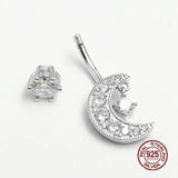 Moon Zircon Charms Belly Button Piercing 925 Sterling Silver