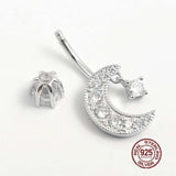 Moon Zircon Charms Belly Button Piercing 925 Sterling Silver
