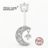 Moon Zircon Charms Belly Button Piercing 925 Sterling Silver