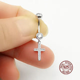 925 Silver Cross Pendant Belly Button Ring Sexy Navel Piercing