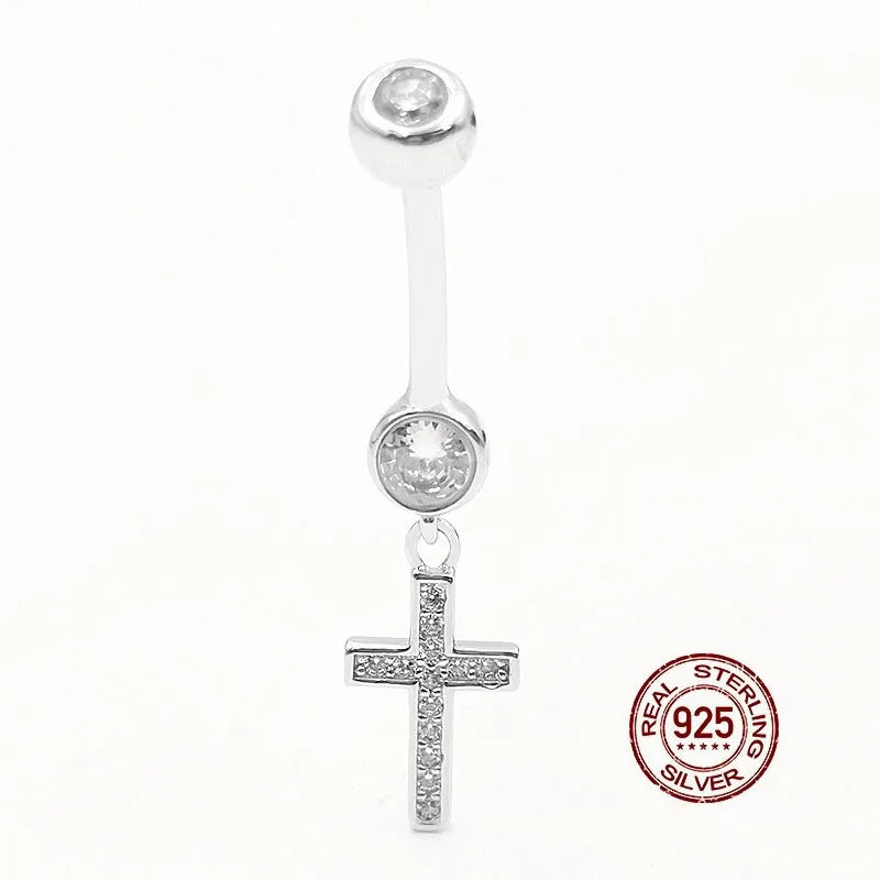 925 Silver Cross Pendant Belly Button Ring Sexy Navel Piercing