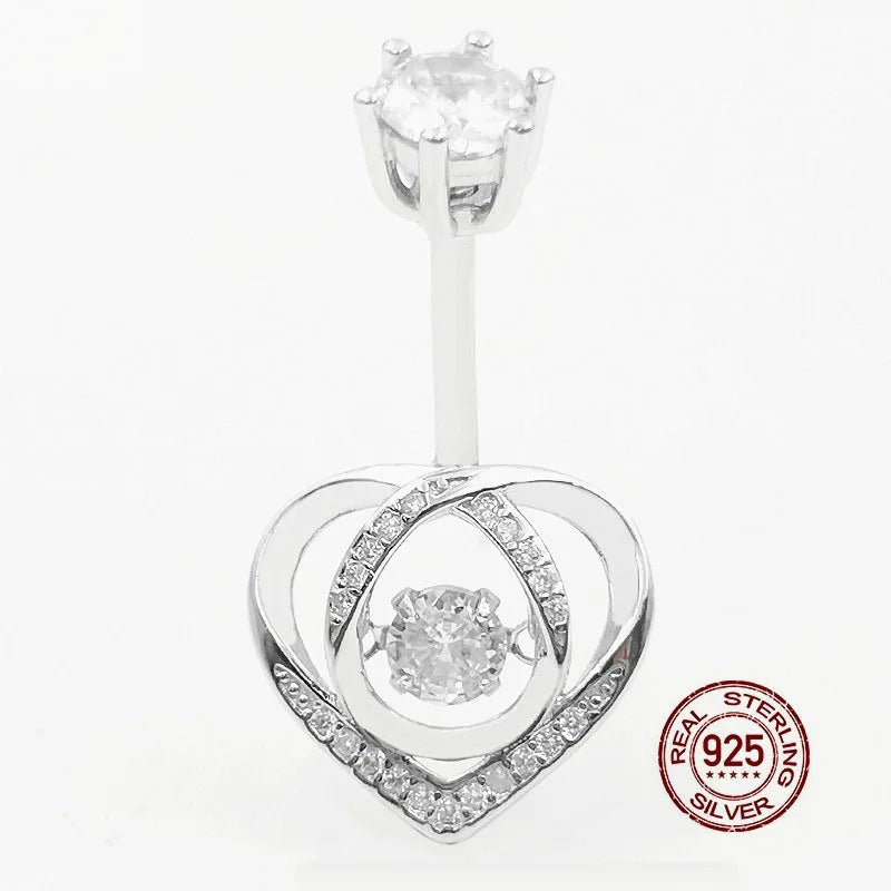 925 Silver Heart Belly Button Ring with Zircon