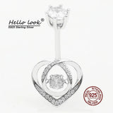 925 Silver Heart Belly Button Ring with Zircon