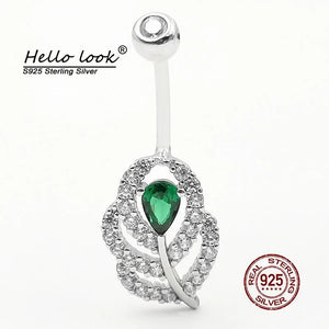Green Zircon Belly Button Ring 925 Sterling Silver Navel Piercing