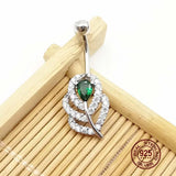 Green Zircon Belly Button Ring 925 Sterling Silver Navel Piercing