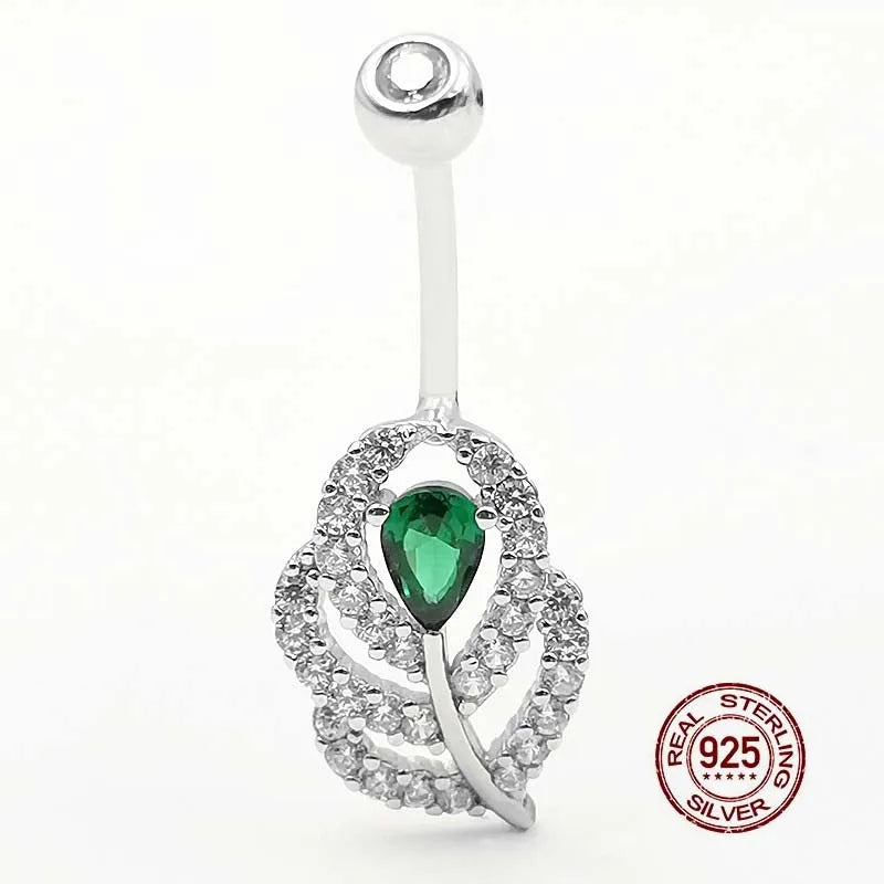 Green Zircon Belly Button Ring 925 Sterling Silver Navel Piercing