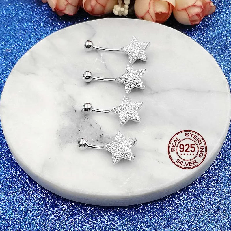Pentagram Belly Button Ring 925 Silver Navel Piercing Women Zircon Star Jewelry