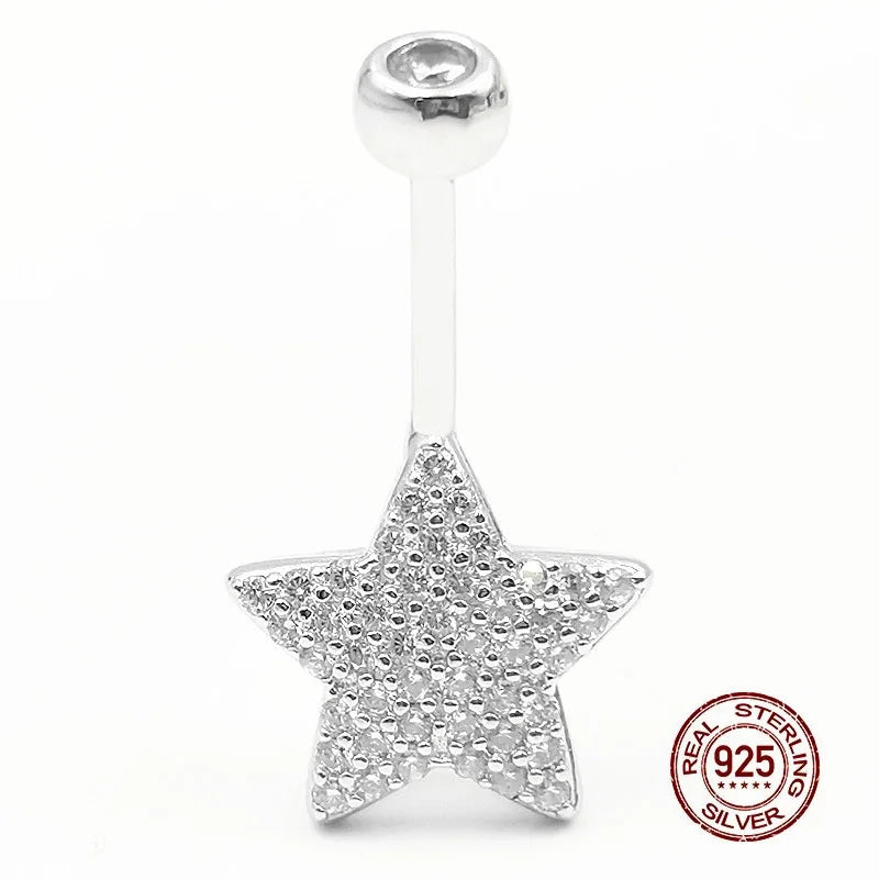 Pentagram Belly Button Ring 925 Silver Navel Piercing Women Zircon Star Jewelry