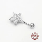 Pentagram Belly Button Ring 925 Silver Navel Piercing Women Zircon Star Jewelry