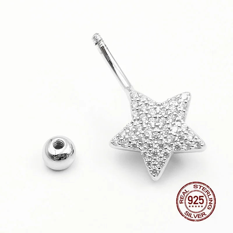 Pentagram Belly Button Ring 925 Silver Navel Piercing Women Zircon Star Jewelry