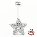Pentagram Belly Button Ring 925 Silver Navel Piercing Women Zircon Star Jewelry