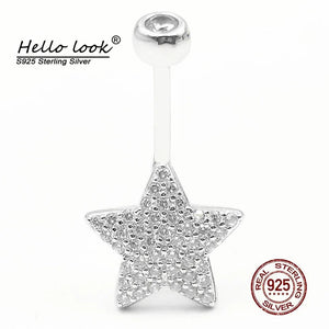 Pentagram Belly Button Ring 925 Silver Navel Piercing Women Zircon Star Jewelry