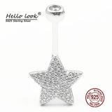 Pentagram Belly Button Ring 925 Silver Navel Piercing Women Zircon Star Jewelry