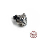 Punk 3D Tiger Head Earrings Men 925 Sterling Silver Vintage Stud Ear