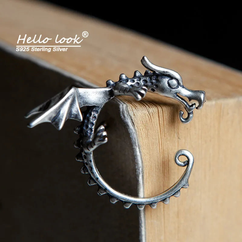 Punk Dragon Ear Clips 925 Sterling Silver Ear Cartilage Cuff Gothic Street