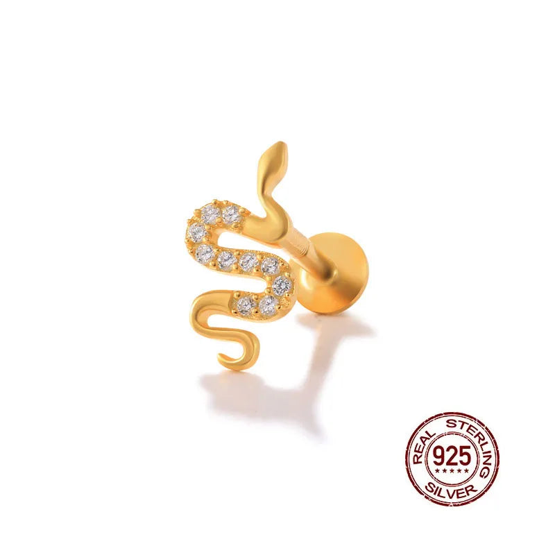 Punk Snake Ear Cartilage Nails 925 Sterling Silver Tragus Piercing Stud Earrings