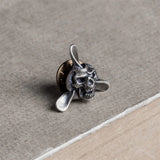 Punk Style Aircraft Head Brooch 925 Sterling Silver Skull Collar Pin