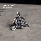 Punk Style Aircraft Head Brooch 925 Sterling Silver Skull Collar Pin