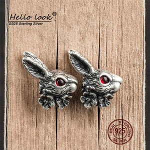 Rabbit Head Stud Earrings 925 Silver Punk Vintage Animal Piercing Jewelry