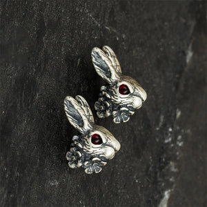Rabbit Head Stud Earrings 925 Silver Punk Vintage Animal Piercing Jewelry