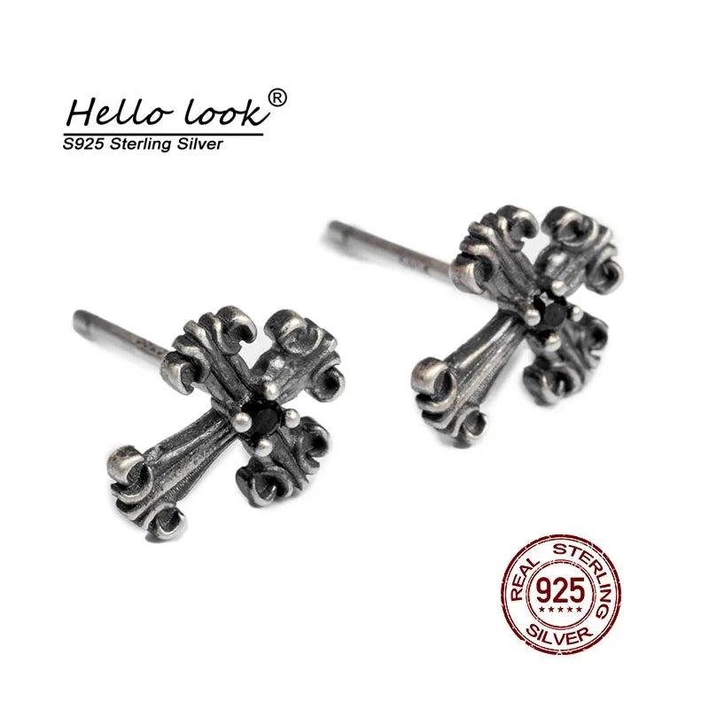 925 Silver Cross Stud Earrings Unisex Piercing Silver Stud Earring