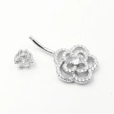 925 Silver Rose Flower Belly Button Ring Zircon Navel Jewelry