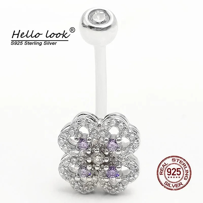 Rotating Zircon Belly Button Piercing 925 Sterling Silver Navel Belly Piercing
