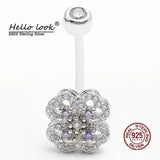 Rotating Zircon Belly Button Piercing 925 Sterling Silver Navel Belly Piercing