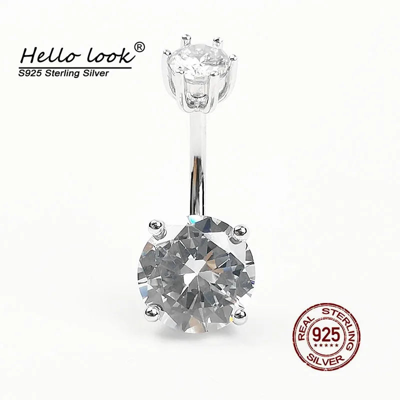 Zircon Navel Piercing 925 Sterling Silver Belly Ring for Women