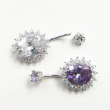Sexy Navel Piercing 925 Sterling Silver Belly Button Ring Purple Crystal