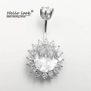 Sexy Navel Piercing 925 Sterling Silver Belly Button Ring Purple Crystal