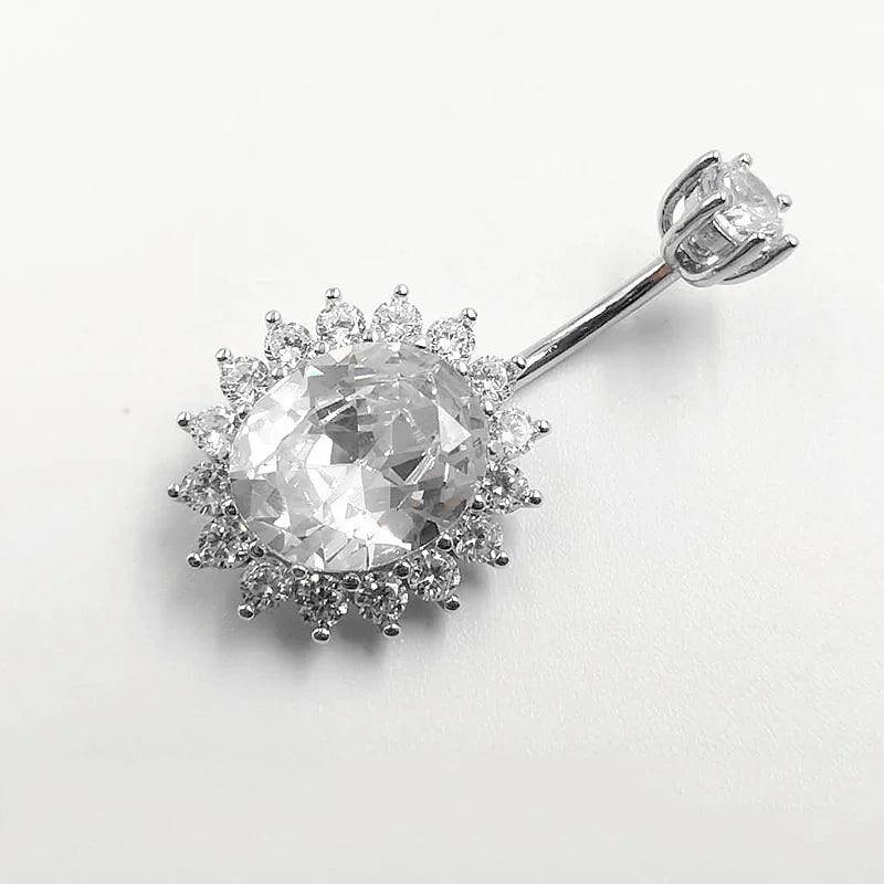 Sexy Navel Piercing 925 Sterling Silver Belly Button Ring Purple Crystal