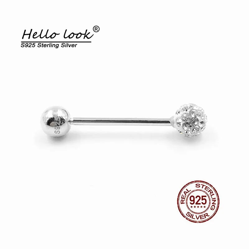 Crystal Ball Tongue Ring Nails 925 Silver Lip Studs