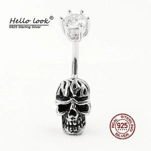Skull Belly Ring 925 Sterling Silver Navel Piercing Gothic Body Jewelry