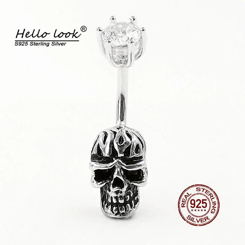 Skull Belly Ring 925 Sterling Silver Navel Piercing Gothic Body Jewelry