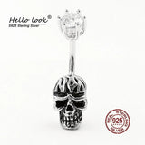 Skull Belly Ring 925 Sterling Silver Navel Piercing Gothic Body Jewelry
