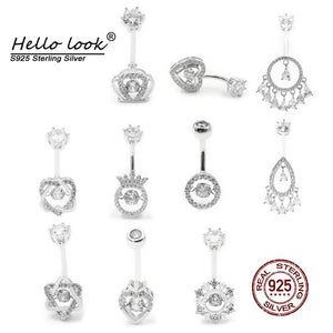Sparkling Zircon Charms Navel Piercing Rings 925 Sterling Silver Belly Button