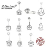 Sparkling Zircon Charms Navel Piercing Rings 925 Sterling Silver Belly Button