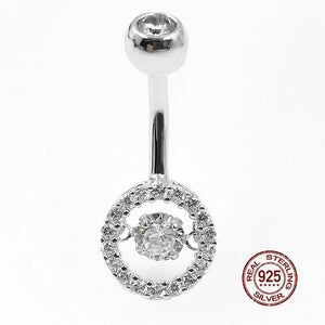 Sparkling Zircon Charms Navel Piercing Rings 925 Sterling Silver Belly Button