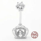 Sparkling Zircon Charms Navel Piercing Rings 925 Sterling Silver Belly Button