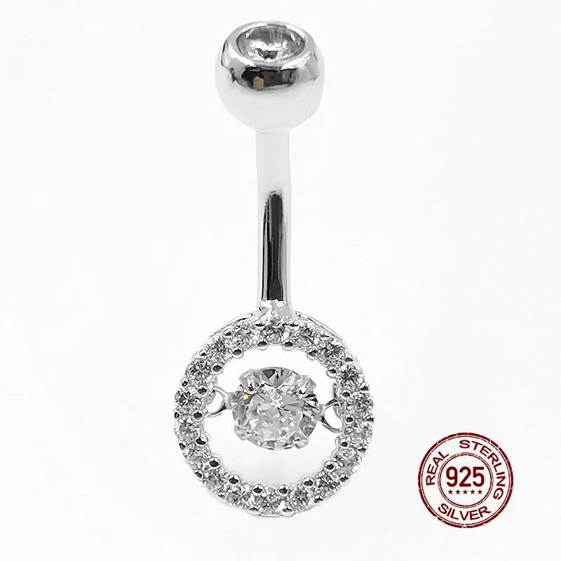 Sparkling Zircon Charms Navel Piercing Rings 925 Sterling Silver Belly Button